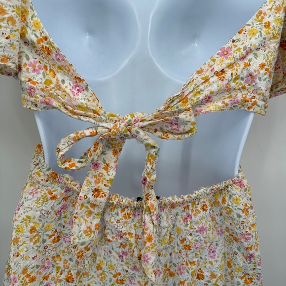 Princess Polly Floral‎ Mini Dress Womens Sz 6 Yellow Pink Open Back Y2K Babydoll - Picture 4 of 11